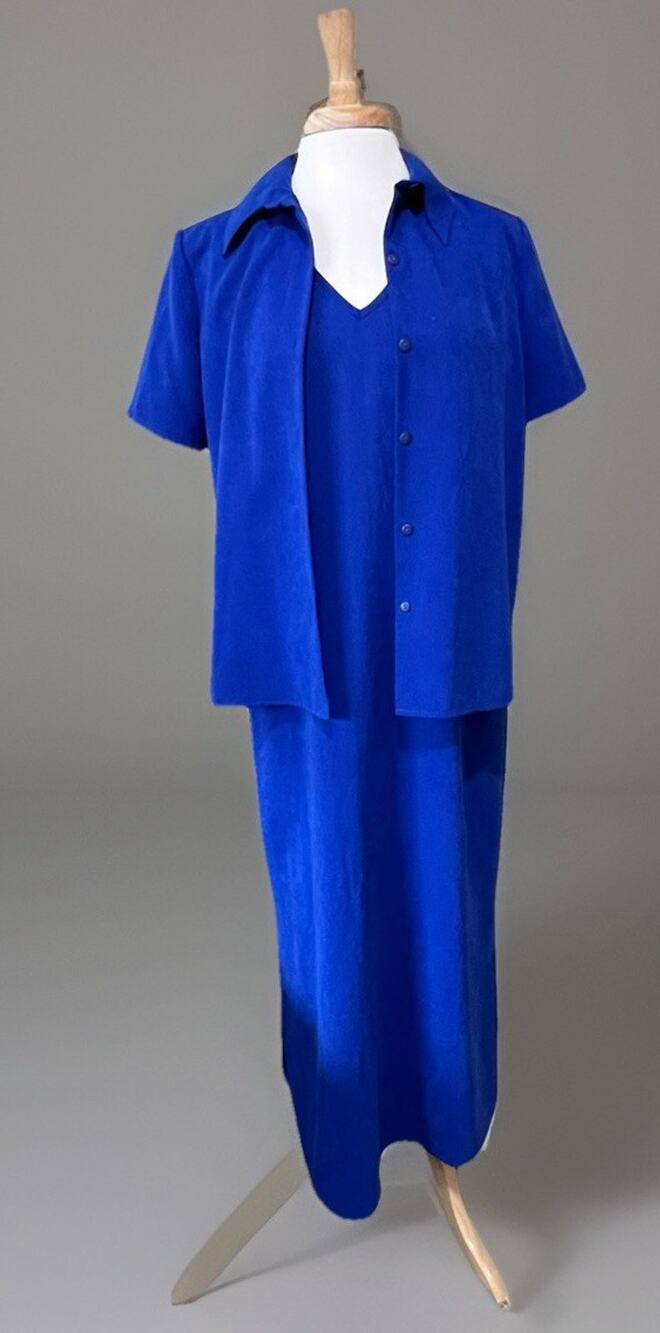 UNITS Ocean Blue Faux Suede 2pc Maxi Dress Set Shift Casual Classic Womens